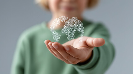 Child Holding a Digital Globe with Data Connections Representing a Network of Information and Global Interconnectivity