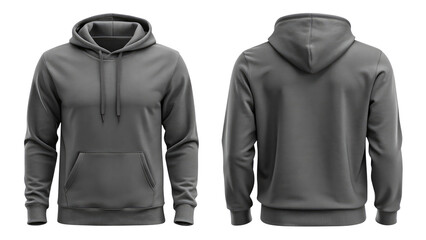 dark gray blank hoodie template from two sides isolated on transparent white background, clipping path