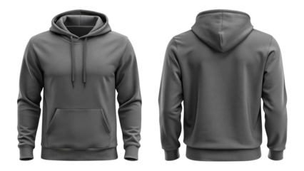 dark gray blank hoodie template from two sides isolated on transparent white background, clipping path