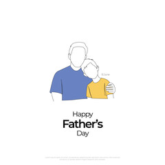 Happy father's day with dad and child hand drawn vector illustration, 15 june Happy father's day one line illustration