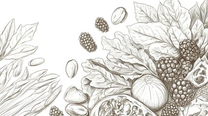 Detailed illustration of assorted organic produce.
