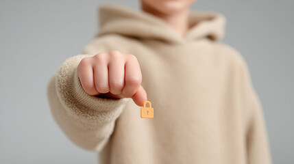 Child Holding Glowing Digital Padlock Symbolizing Cybersecurity Awareness in Modern Technology
