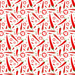vector seamless illustration, patten on the theme of cooking. Red chili pepper on a white background