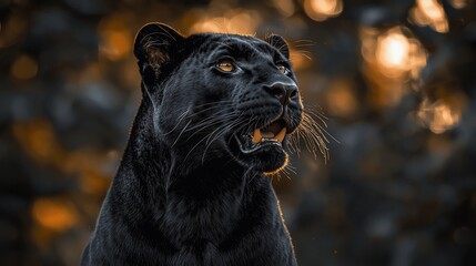 Majestic black panther portrait in natural habitat
