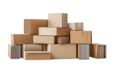 Obraz premium Cardboard boxes stacked on top of each other, isolated against on Png Format and Transparent Background