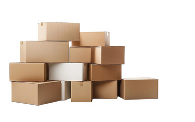 Fototapeta premium Cardboard boxes stacked on top of each other, isolated against on Png Format and Transparent Background