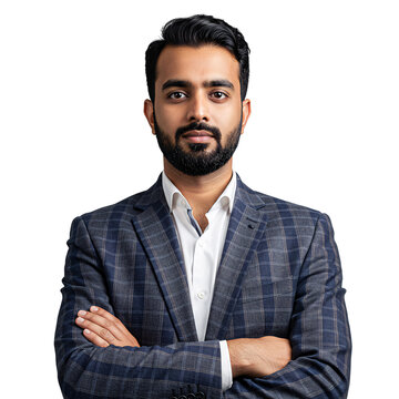Professional headshot of confident businessman in suit for corporate website and linkedin profile picture on transparent background