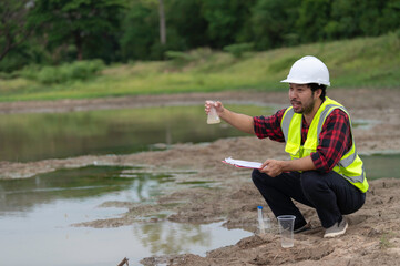 Environmental engineers inspect water quality,Bring water to the lab for testing,Check the mineral content in water and soil,Check for contaminants in water sources.