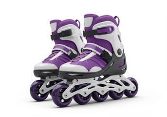 Pair of purple and white inline skates isolated on white background
