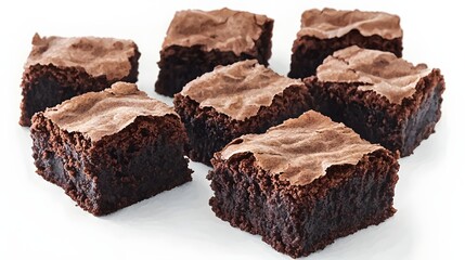 A delectable array of rich, square-shaped brownies.