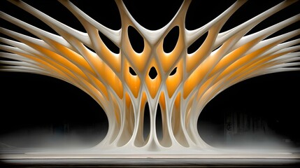 printer printing glowing organic structures in a techy lab