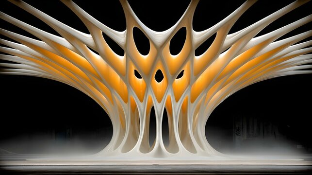 printer printing glowing organic structures in a techy lab