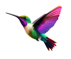  A colorful hummingbird flying in the air, against on Png Format and Transparent Background
