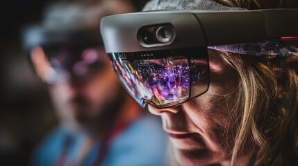 a digital visor in an abstractly distorted operating room