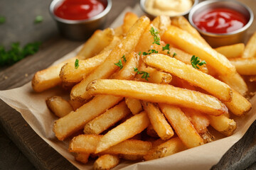 Basket of golden French fries topped with melted cheese and savory bacon bits, sprinkled with chopped green onions, served as a tempting appetizer.