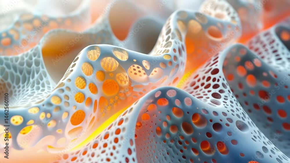 Poster exploring abstract textures and patterns in a vibrant, luminous design environment