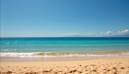 Fototapeta premium Serene Beach with Calm Waves and Sandy Shore for Travel Themes