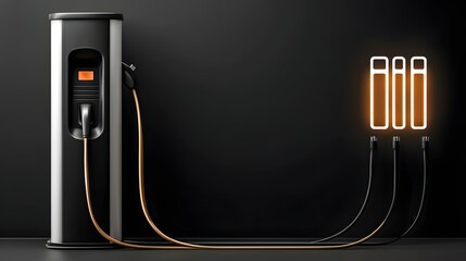 station with glowing battery icons and floating wires