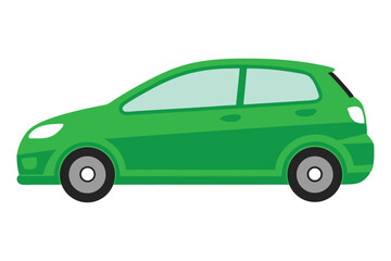 High-quality vector illustration of a compact green hatchback car in side view. Minimalist design, smooth shading, isolated on white. Perfect for automotive and graphic design projects.