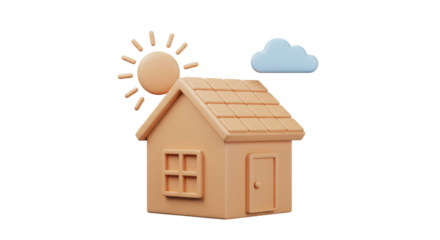 Isolated Peach House with Sun and Cloud Cartoon Style