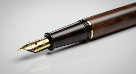 Fototapeta premium Closeup view dark brown wooden fountain pen