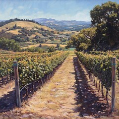 Obraz premium Vineyard Path Under Sunny Sky