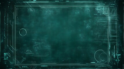 Teal digital display with intricate graphic overlay.