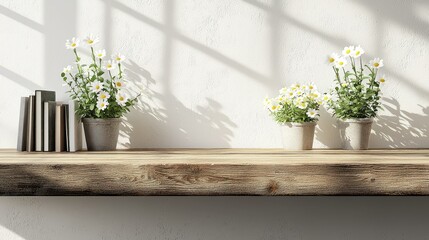 Rustic shelf with daisies
