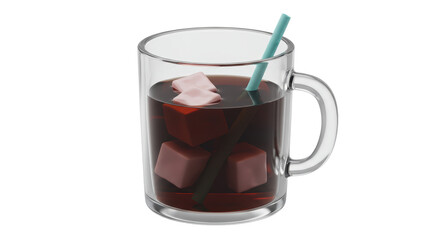 Isolated Glass of Dark Soda with Ice Cubes and Straw