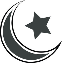 Lunar Star Symbol: An iconic crescent moon and star design, symbolizing faith and heritage, rendered in elegant minimalism. Evoking serenity and the vastness of the cosmos.