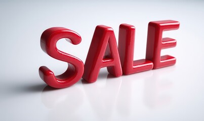 Glossy Red 3D Letters Spelling SALE on White Background for Promotions