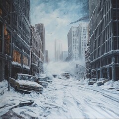 Post-Apocalyptic Snow-Covered City