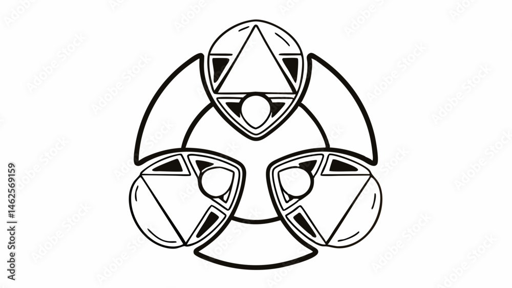 Poster abstract circular design with triangles and circles in a symmetrical black and white pattern art cre