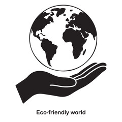 Black Eco World Silhouette Vector, Globe Illustration, World Icon