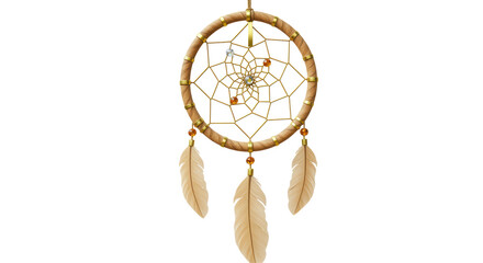 Isolated Dream Catcher with Feathers and Intricate Web Design
