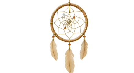 Isolated Dream Catcher with Feathers and Intricate Web Design