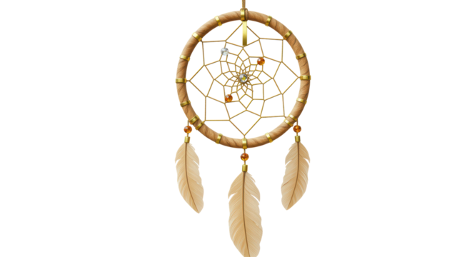 Isolated Dream Catcher with Feathers and Intricate Web Design