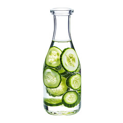 Cucumber and Lime in Sparkling Water in a Glass Isolated on Transparent Background