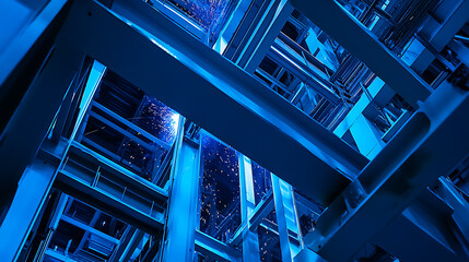 Obraz premium Blue Illuminated Modern Building Interior