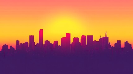 Fototapeta premium Urban skyline silhouette with a vibrant sunset sky