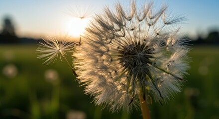 Obraz premium Dandelion seed head in field