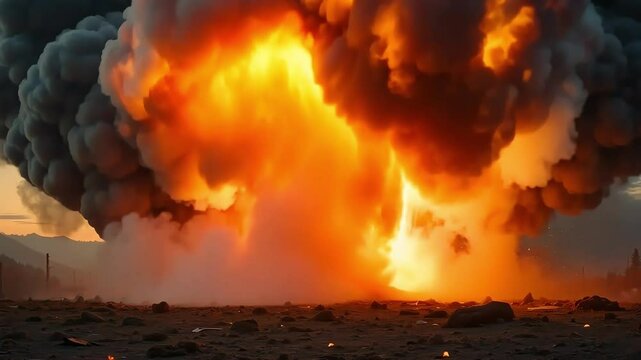 Massive explosion fire and smoke effects visual concept for disaster movie scene stock footage