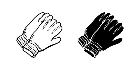 Vector icon set featuring hand drawn woolen gloves, ideal for winter and fashion designs.