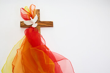 Pentecost Sunday. Pentecost background with flying dove