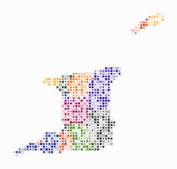 Fototapeta premium Trinidad and Tobago, shape of the country build of colored cells. Digital style map of the Trinidad and Tobago on white background. Small size square blocks. Trending vector illustration.