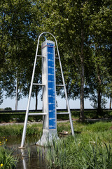 Dutch monument in Zuiderplaspolder near A20 highway, Nieuwerkerk aan den IJssel for the lowest point in the Netherlands at 6.74 meters below sea level