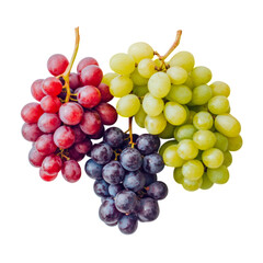 Fototapeta premium Vibrant cluster of red, green, and purple grapes on a transparent PNG, perfect for healthy food promotions, wine-themed designs, and autumn harvest visuals. Enhance your creative projects!