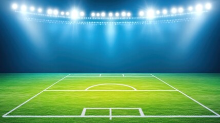 Fototapeta premium Empty illuminated soccer field at night