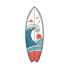 The concept of a summer exotic holiday in a modern style. Surfboard with summer exotic watermelon background isolated on white background. Stylish tropical vector poster.