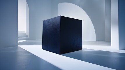 Fototapeta premium cube casting a long shadow on a white surface with gentle lighting